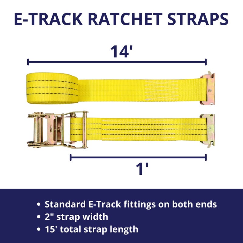 Cargo Control 4 Pack E-Track Ratchet Straps 2"" x15' 4400LB Tie Down - Image 2